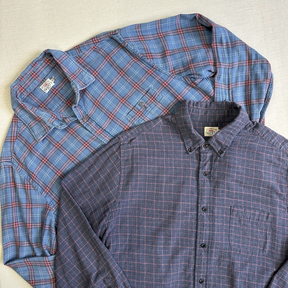 Lot of 2 Faherty Organic Cotton Button Shirt Long Sleeve Men XL Blue Bundle